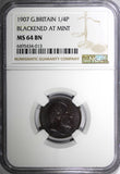 Great Britain Edward VII  Bronze 1907 Farthing NGC MS64 BN Blackened KM# 792 (3)