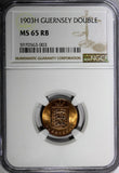 Guernsey Bronze 1903 H 1 Double Heaton's Mint NGC MS65 RB TOP GRADED KM# 10 (3)