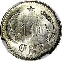 Denmark Christian IX Silver 1889 CS 10 Ore NGC MS62 KM# 795.1 (045)