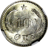 Denmark Christian IX Silver 1889 CS 10 Ore NGC MS62 KM# 795.1 (045)