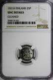 Finland Copper-Nickel 1921 H 25 Penniä Heaton's Mint  NGC UNC DETAILS KM# 25(1)