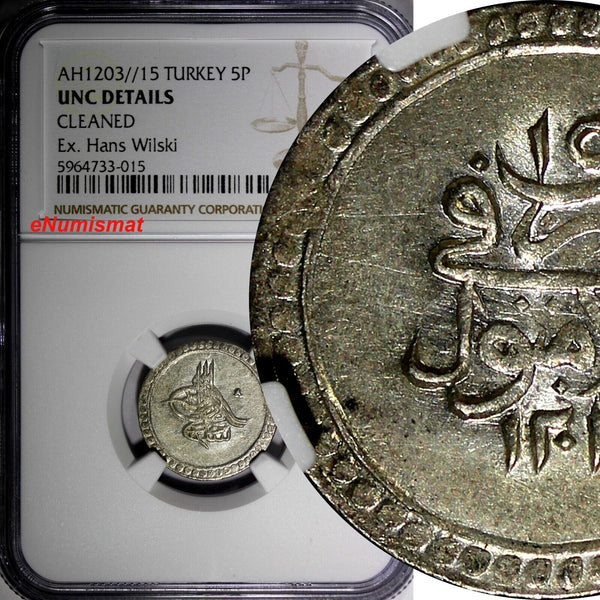 TURKEY Selim III Silver AH1203  15 5 Para NGC UNC Details Better Date KM#489(5)