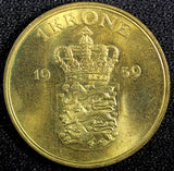 Denmark Frederik IX 1959 CS 1 Krone BETTER SCARCE DATE BU Mint-243,000 KM#837.2
