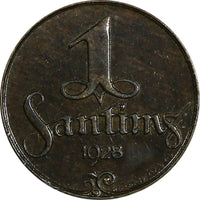 LATVIA Bronze 1928 1 Santims KEY DATE SCARCE KM# 1 (18 395)