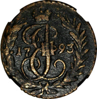 Russia Catherine II Copper 1793 Polushka NGC VF Det. Mint-79,000 RARE C#55.2(25)