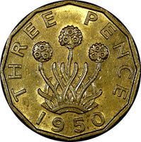 Great Britain George VI Nickel-Brass 1950 3 Pence High Grade KM# 873 (21 429)