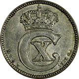 Denmark Christian X Silver 1919 HCN; GJ 25 Ore 1 YEAR TYPE XF KM# 815.2(18 669)