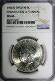 SWEDEN Silver 1966-U 5 Kronor NGC MS66 Constitution Reform 1 YEAR TYPE KM# 839