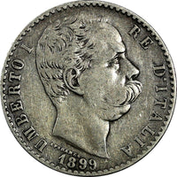 Italy Umberto I Silver 1899 R 2 Lire 27 mm Better Date SCARCE KM# 23 (19 324)