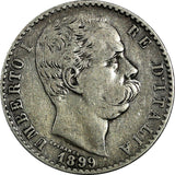 Italy Umberto I Silver 1899 R 2 Lire 27 mm Better Date SCARCE KM# 23 (19 324)
