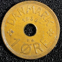 Denmark Christian X Bronze 1936  GJ;N 1 Øre GEM BU KM# 826.2 (23 806)