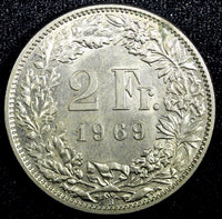 SWITZERLAND Copper-Nickel 1969 2 Francs UNC KM# 21a.1 (23 366)