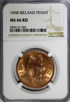 Ireland Republic Bronze 1968 Penny NGC MS66 RD NICE RED Hen with chicks KM11/003