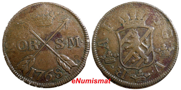 Sweden  Adolf Frederick Copper 1768 2 Ore, S.M. Low Mintage-168,000 KM#461 (57)