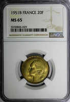 FRANCE Aluminum-Bronze 1951 B 20 Francs NGC MS65 TOP GRADED  KM# 917.2 (029)