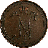 Finland Nicholas II Copper 1908 10 Penniä Mintage-320,000 KM# 14 (18 740)