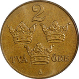 Sweden Gustaf V  Bronze 1950 2 Öre Last Year Type BU KM#778 (21 949)