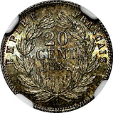 FRANCE Napoleon III Silver 1854 A 20 Centimes NGC MS64 Toning KM# 778.1 (058)