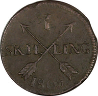 SWEDEN 1805 1 SKILLING OVERSTRUCK ON 2 ORE S.M. 1767 / FULL DATE KM#566 (17 304)