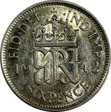 Great Britain George VI Silver 1942 6 Pence KM# 852 (18 232)