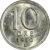 Sweden Gustaf V (1907-1950) Silver 1950 10 Öre UNC KM# 813 (22 059)