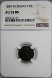 Norway Oscar II Bronze 1889 1 Ore NGC AU58 BN KM# 352