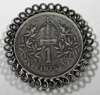 Austria Franz Joseph I Silver 1915 1 Corona Pin Brooch KM# 2820