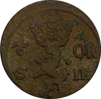 SWEDEN Carl XI (1660-1697) Copper 1677 1/6 Ore S.M. KM# 254 (20 994)