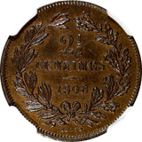 Luxembourg William III 1908 2-1/2 Centimes NGC MS64 BN 1 GRADED HIGHER KM# 21(1)