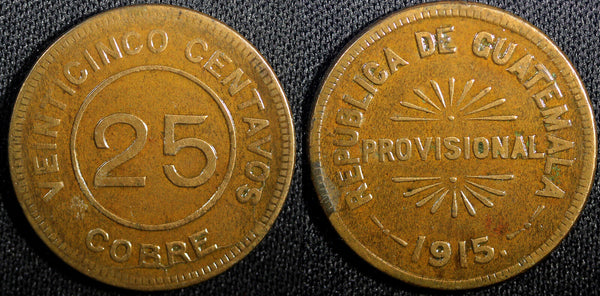 Guatemala Provisional Coinage Copper 1915 25 Centavos KM# 231 (23 324)