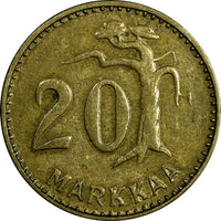 Finland Aluminum-Bronze 1952 H 20 Markkaa Mintage-83,000 XF RARE KM# 39 (18 726)