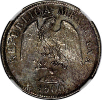 Mexico SECOND REPUBLIC Silver 1900 MO M 20 Centavos NGC MS62 Toned KM# 405.2(2)