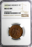 Mexico SECOND REPUBLIC Copper 1895 Mo 1 Centavo NGC MS63 BN  KM# 391.6