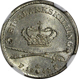 Denmark Christian VIII Silver 1842 K FF 3 Rigsbankskilling NGC MS64 KM# 729 (5)