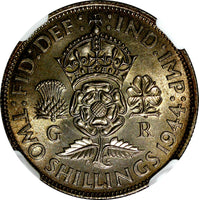 Great Britain George VI Silver 1944 Florin 2 Shillings NGC MS62 NICE TONED KM855
