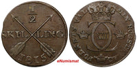 SWEDEN Carl XIII Copper 1815 1/2 Skilling NICE DETAILS KM# 590 (9753)