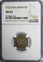 JAPAN TAISHO (1912-1926) T12 (1923) 5 Sen NGC MS63 LIGHT TONED Y# 44 (104)