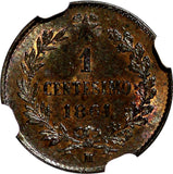 ITALY Vittorio Emanuele II Copper 1861-M Centesimo NGC MS63 BN KM# 1.1