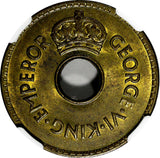 Fiji George VI Brass 1942 S 1 Penny NGC MS64 San Francisco Mint KM# 7a (028)