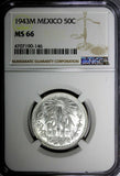 Mexico ESTADOS UNIDOS MEXICANOS Silver 1943 M 50 Centavos NGC MS66 KM# 447