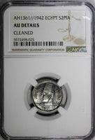 EGYPT Farouk (1936-1952) Silver AH1361//1942 2 Piastres NGC AU DET KM# 365 (025)