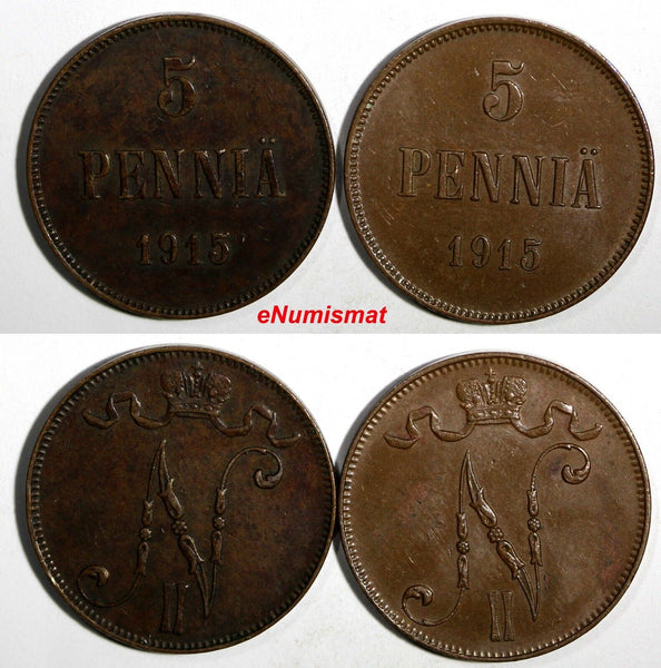 FINLAND Nicholas II Copper LOT OF 2 COINS 1915  5 Penniä KM# 15 (14 240)