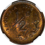 Rhodesia Bronze 1975 1/2 Cent NGC MS64 RB TONING KM# 9 (004)