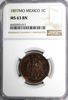 Mexico SECOND REPUBLIC Copper 1897 Mo 1 Centavo NGC MS63 BN LAST YEAR  KM# 391.6