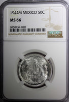 Mexico ESTADOS UNIDOS Silver 1944 M 50 Centavos NGC MS66 GEM BU KM# 447 (048)