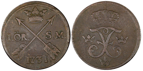 Sweden Frederick I Copper 1731 S.M. 1 ORE Early Date Type KM#416.1  (21 354)