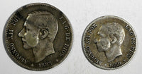 Spain Alfonso XII LOT OF 2 COINS 1883 Peseta ,1880 M 50 Centimos KM# 686,KM# 685