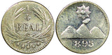 Guatemala Silver 1895  1/4 Real Radiant sun 3 volcanoes KM# 162 (22 680)