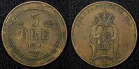 SWEDEN Oscar II Bronze 1891 5 Öre 27mm KM# 757 (22 958)