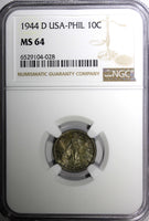 Philippines Silver 1944 D 10 Centavos NGC MS64 Toned KM# 181 (28)